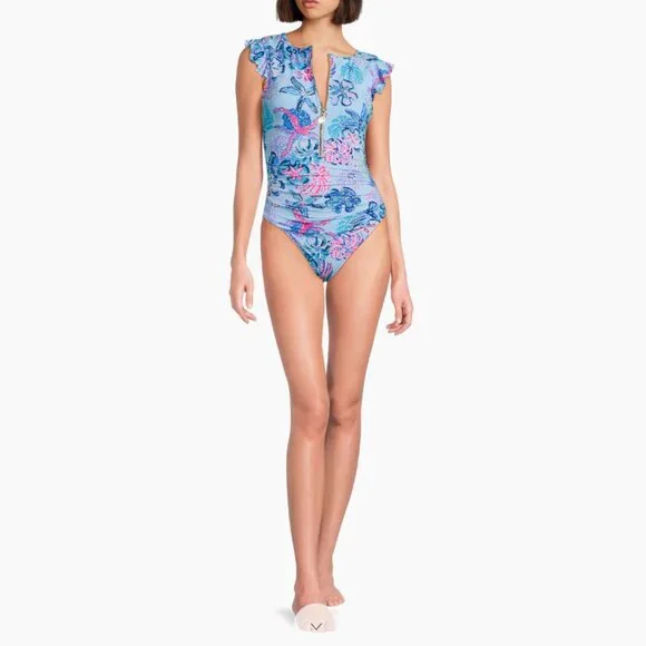 NWOT LILLY PULITZER Size 4 JOSSETTE Coral ONE-PIECE SWIMSUIT BAHAMAS BEACHCOMBER - Picture 2 of 13